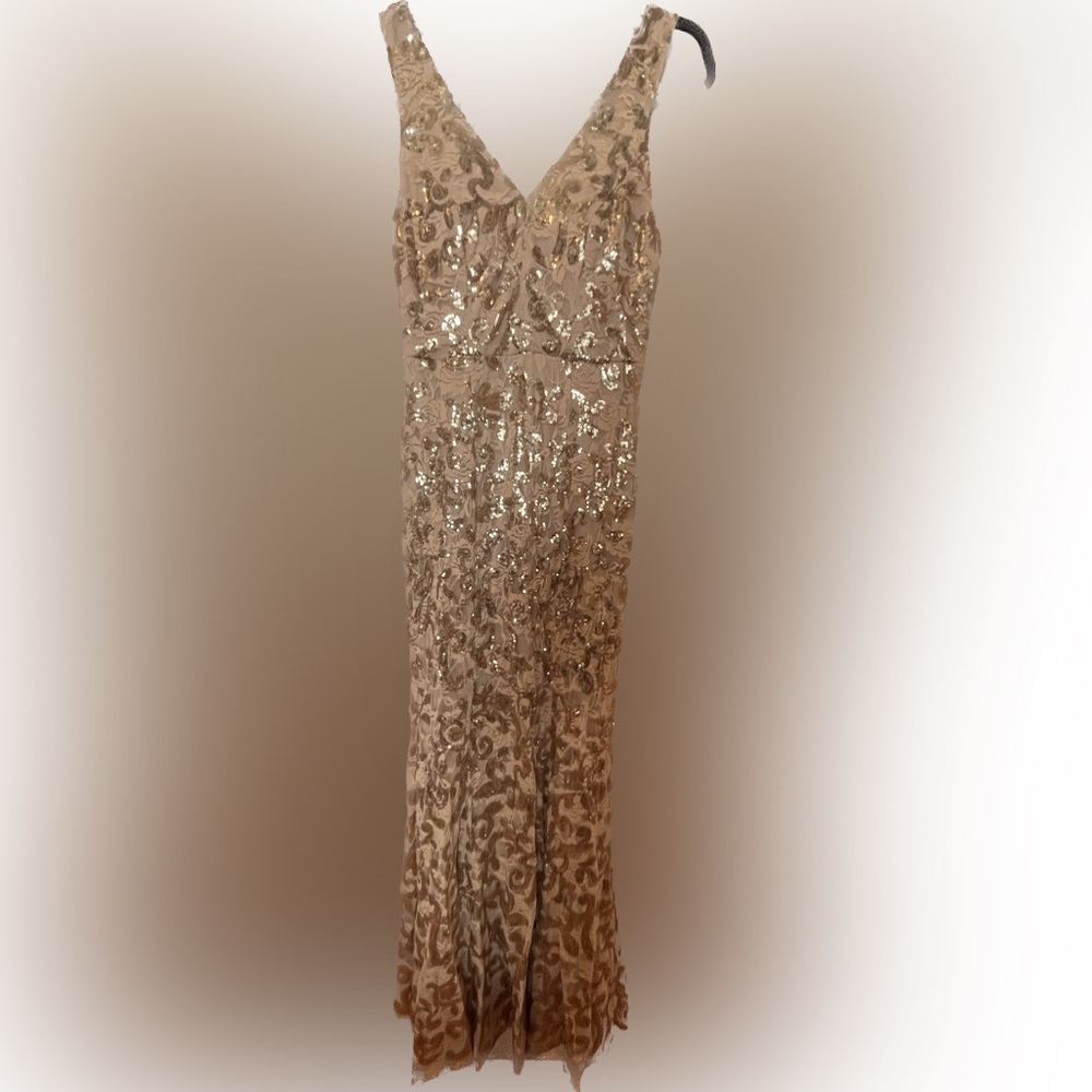 Gold and tan sequined long mermaid gown